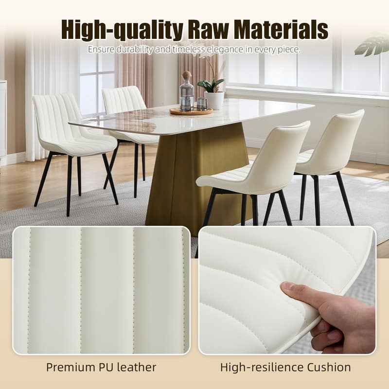 HOMEFUN PU Leather Upholstered Stripes Sturdy Metal Frame Dining Chairs(set of 4)