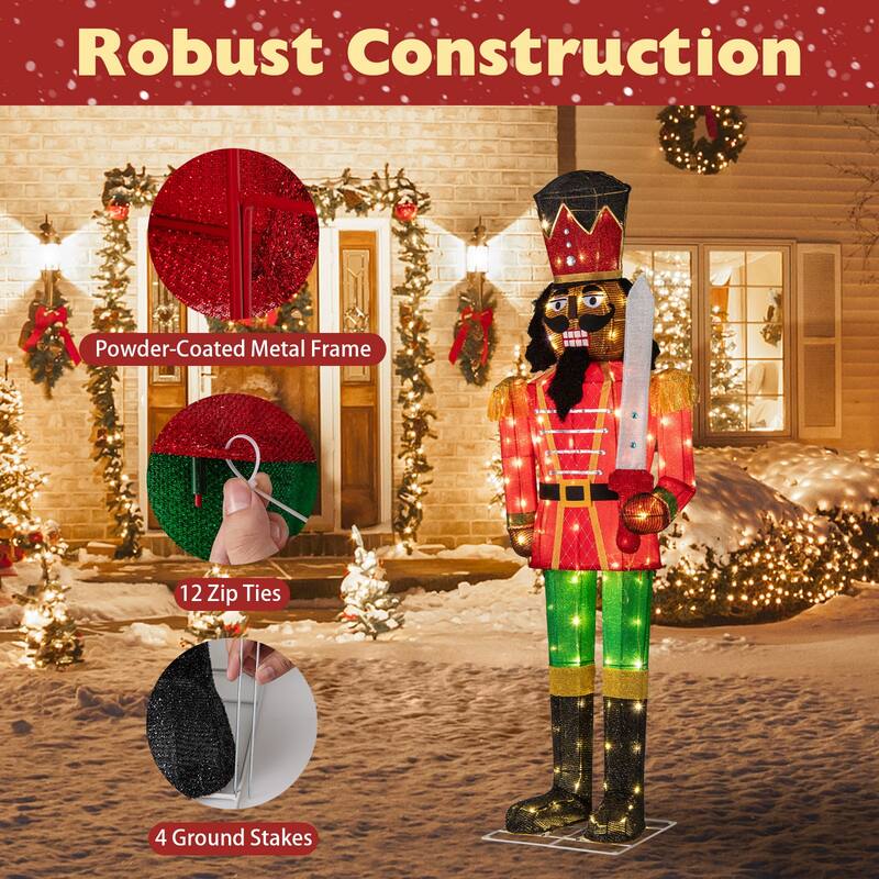 Gymax 5 FT Lighted Christmas Nutcracker w/Glitter Sword 100 LED Lights - Multi