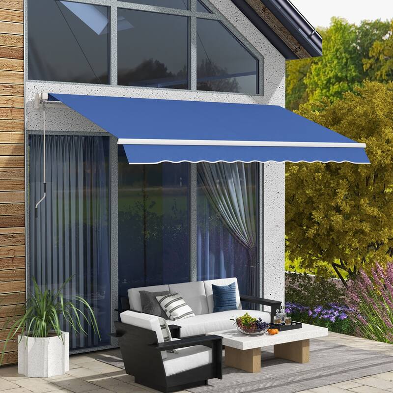 12x10ft Retractable Patio Awning with Manual Crank, UV & Water-Resistant Fabric, Aluminum Frame for Deck, Balcony, Yard