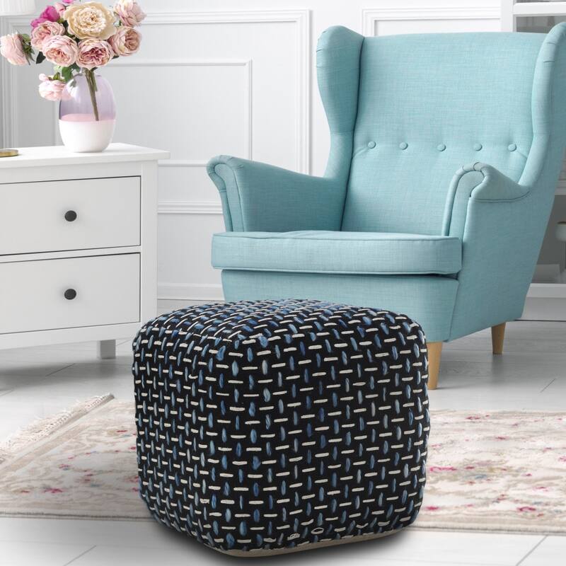 HomeRoots 16" Black Polyester Ottoman