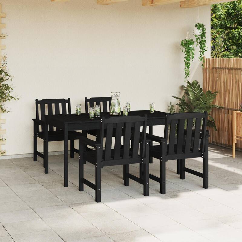 vidaXL Garden Dining Chairs 4 pcs Black 25.8x21.8x34.6 in HDPE - 25.8 x 23.2 x 34.6