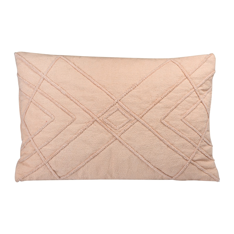 Embroidered Cotton Geometric Lumbar Pillow - Pink