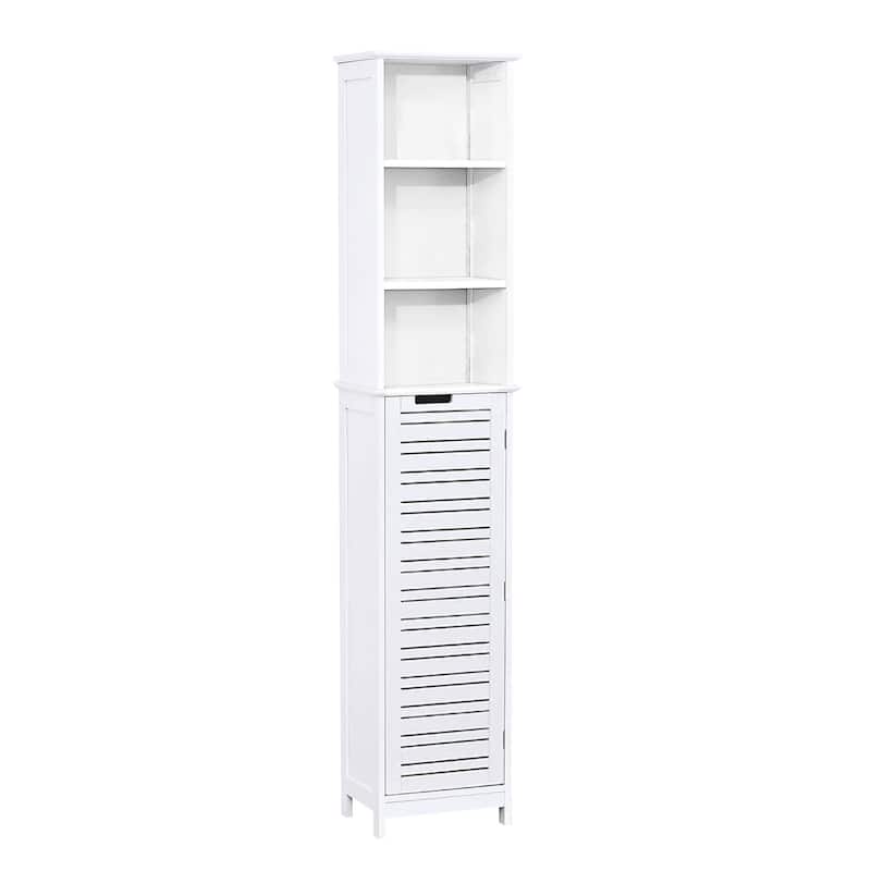 Miami White Tall Bathroom Storage Cabinet Slim Linen Cabinet - 13 7/8"L x 10.4"W x 68"H