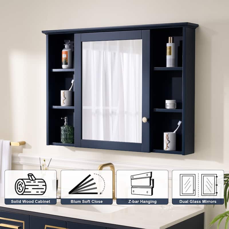 Modern Surface Mount Solid Wood Framed Medicine Cabinet With Mirror and Shelves