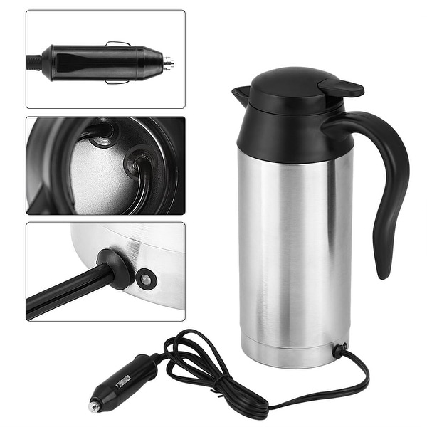 750ml 12V Car Stainless Steel Cigarette Lighter Heating Kettle Mug Electric Travel Thermoses Silver