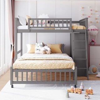 Twin over Full Bunk Bed with Six Drawers and Adjustable Shelves, Wheels