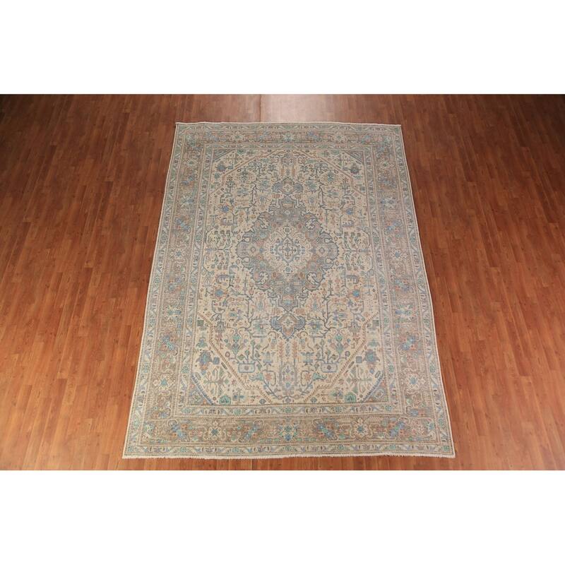 Geometric Tabriz Persian Area Rug Handmade Traditional Wool Carpet - 7'10"x 11'1"