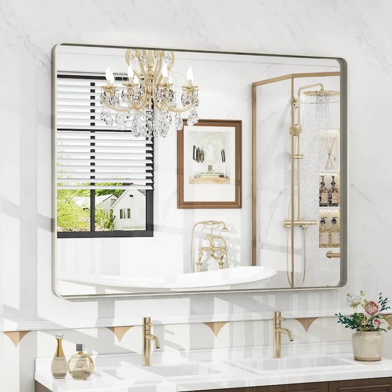 Aluminum alloy Framed Tempered Glass Wall Bathroom Vanity Mirror - 40" x 30" - Silver