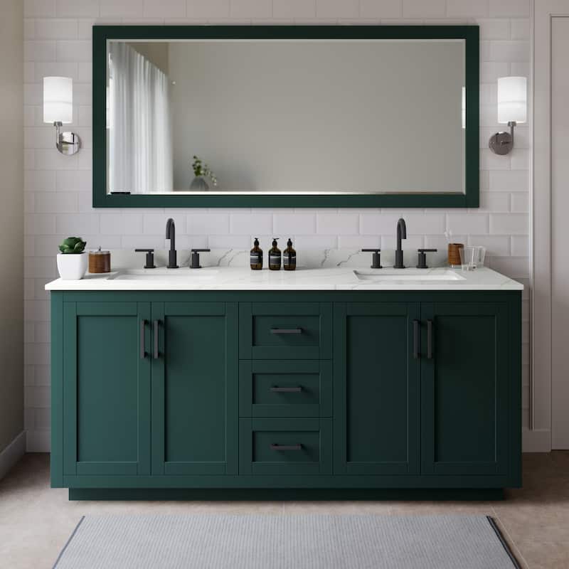 Wyndham Collection WCF292972D-QTZ-US3M70 Miranda 72" Free Standing - Green / Giotto Quartz Top / Matte Black Hardware