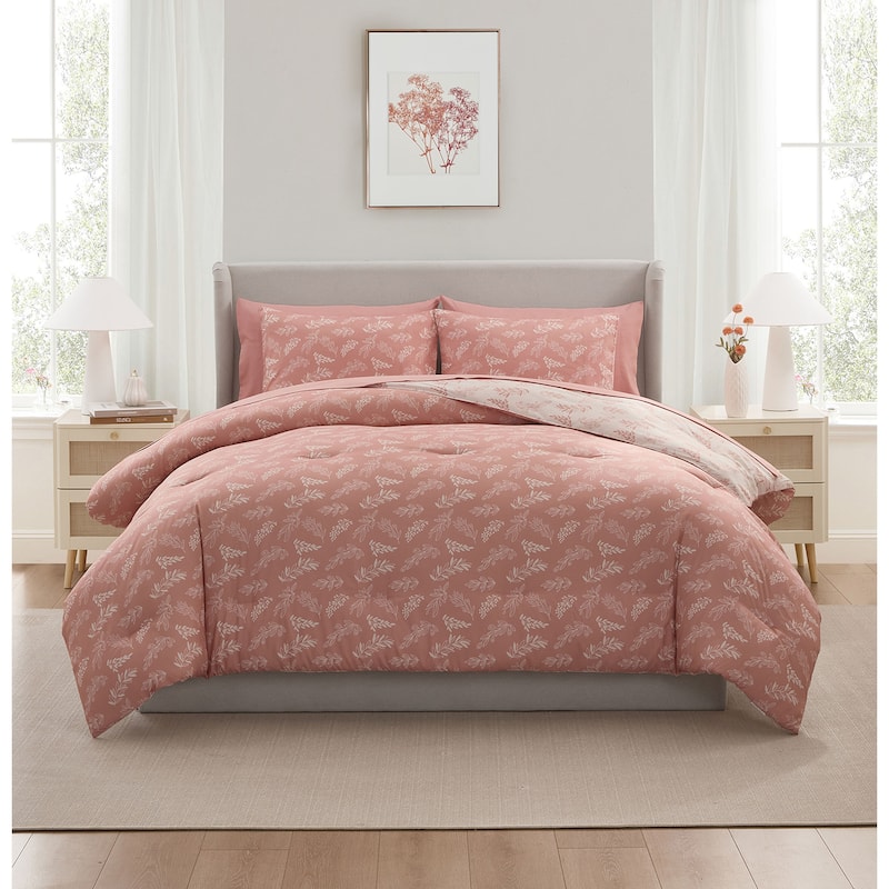 Empyrean 7 Pc Botanical Comforter Set with Sheets, Soft Breathable Lightweight Bedding Bag