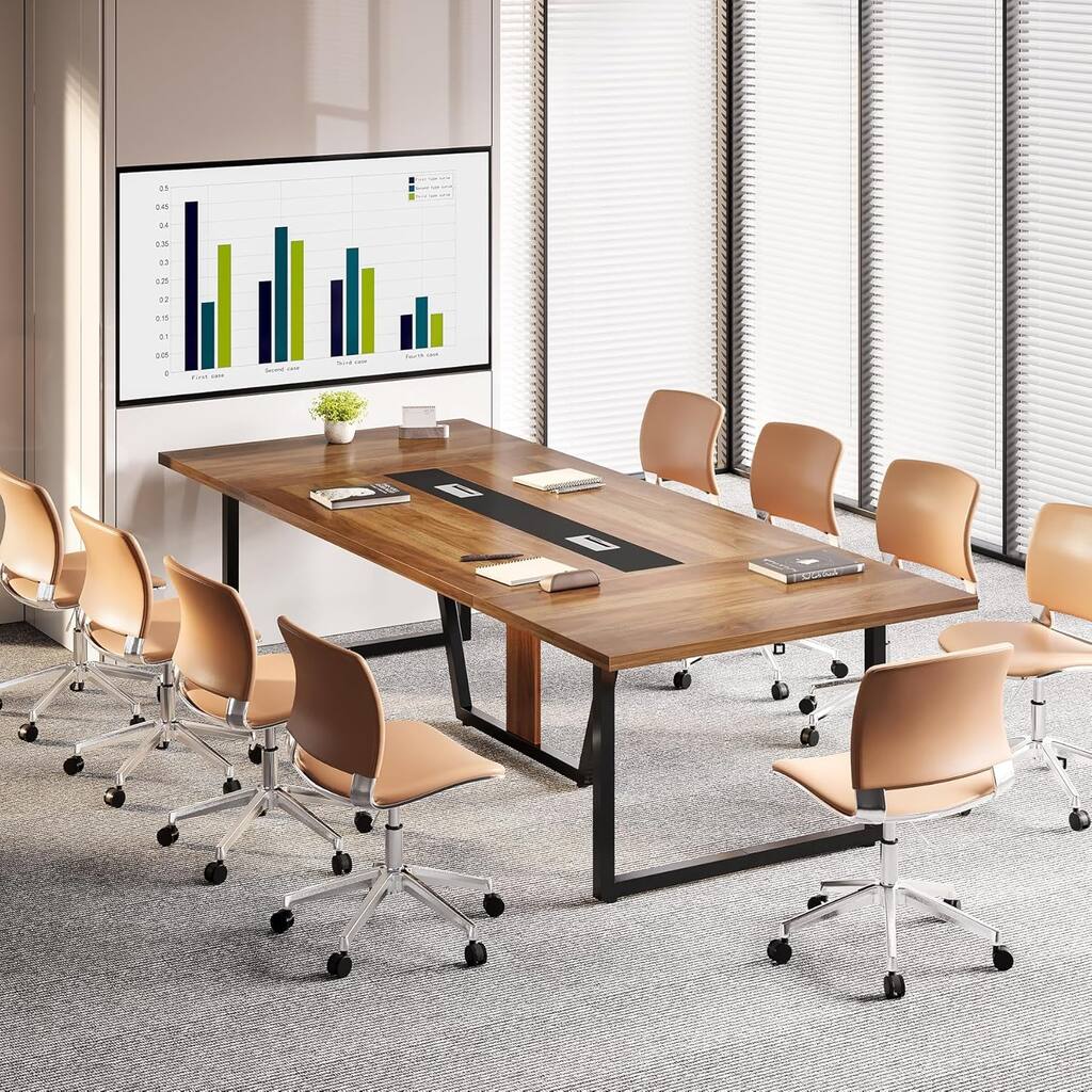 94" Conference Table for 8-10 People, with Cable Management Brown Walnut Finish