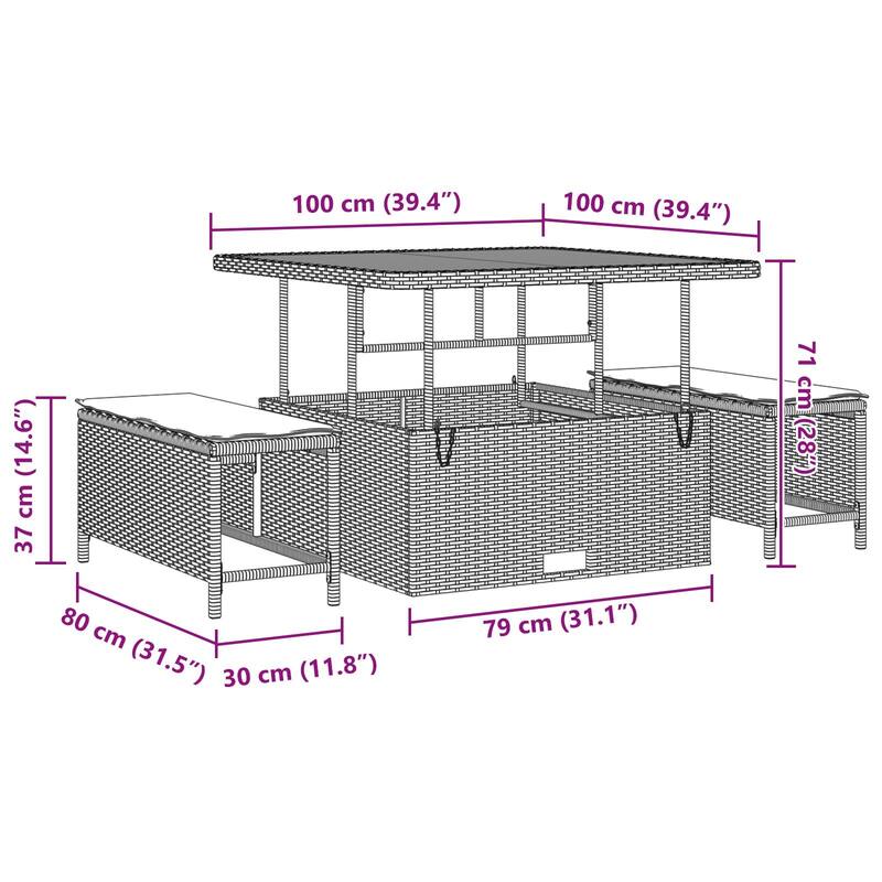 vidaXL 3/4 Piece Garden Dining Set with Cushions Black Poly Rattan Acacia
