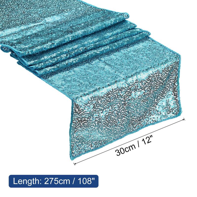 Table Runner, Long Shining Sequin Table Runner - Blue - 108" x 12"