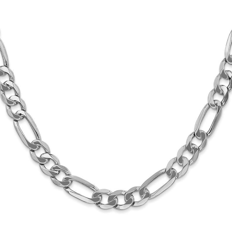 Curata 14k White Gold 7mm Flat Figaro Chain Bracelet