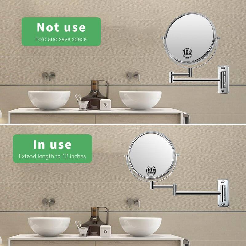 8 in. Small Round 10X HD Magnifying Double Sided Telescopic Bathroom Makeup Mirror