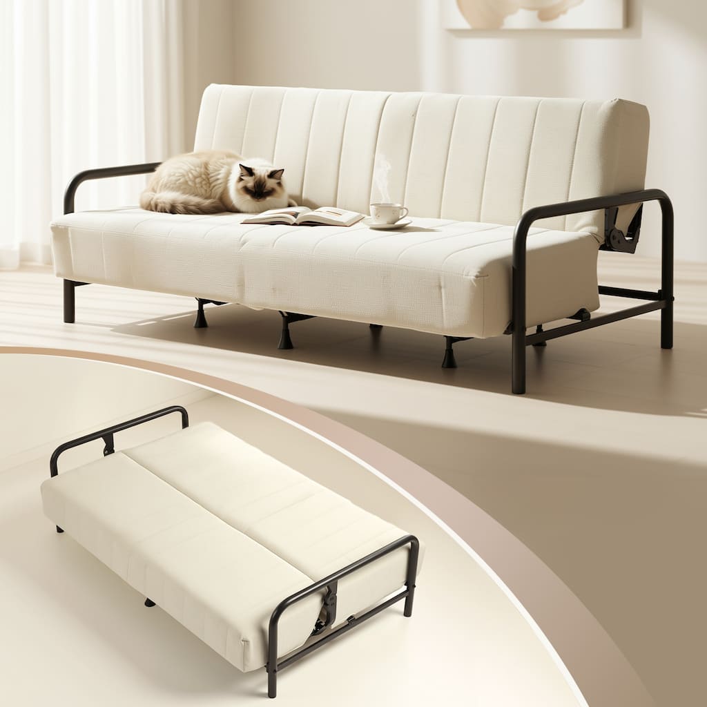 Homy Casa Modern Convertible Sofa Bed, Metal Frame Futon Couch Living