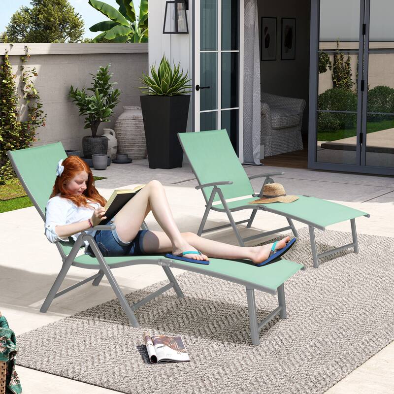 Outdoor Aluminum Folding Recliner Adjustable Chaise Lounge Chairs - See Picture