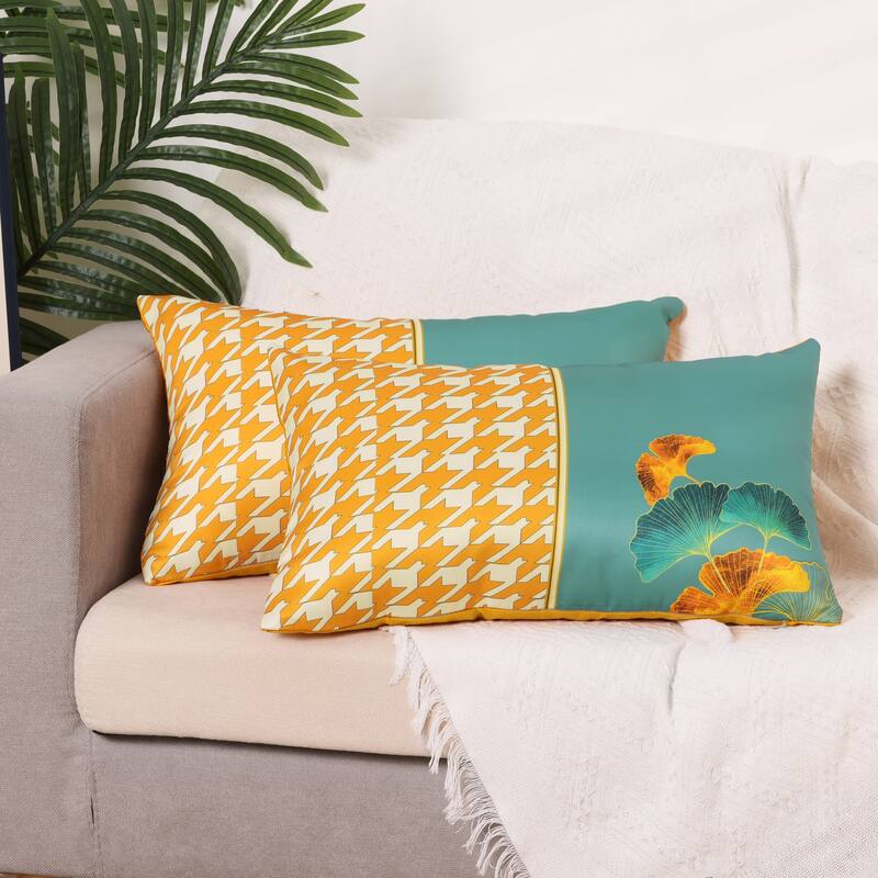 2 Pcs Patterned Flower Decorative Pillow Covers Satin Pillow Protector for Home - Multicolor-1 - 12 x 20 Inch