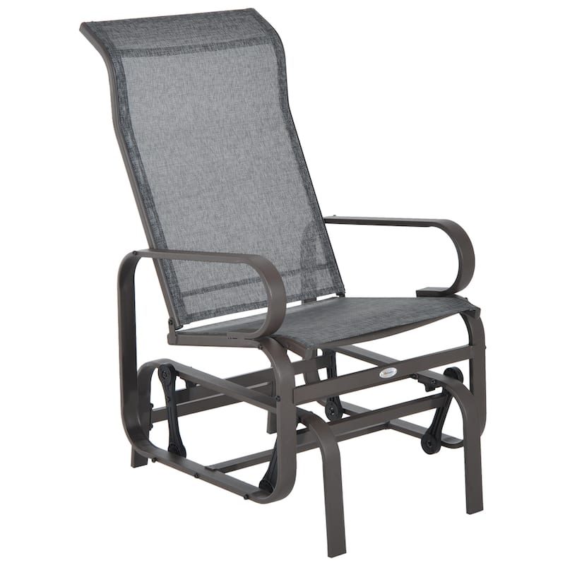 Outdoor Glider Chair, Single Patio Rocking Lounge Chair, High Back and Heavy Duty, Portable for Camping, Lawn, Garden, Yard - Brown