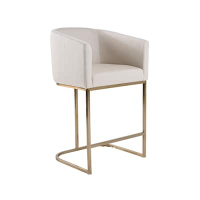 Modrest Yukon Modern Off White Fabric & Brushed Brass Counter Chair