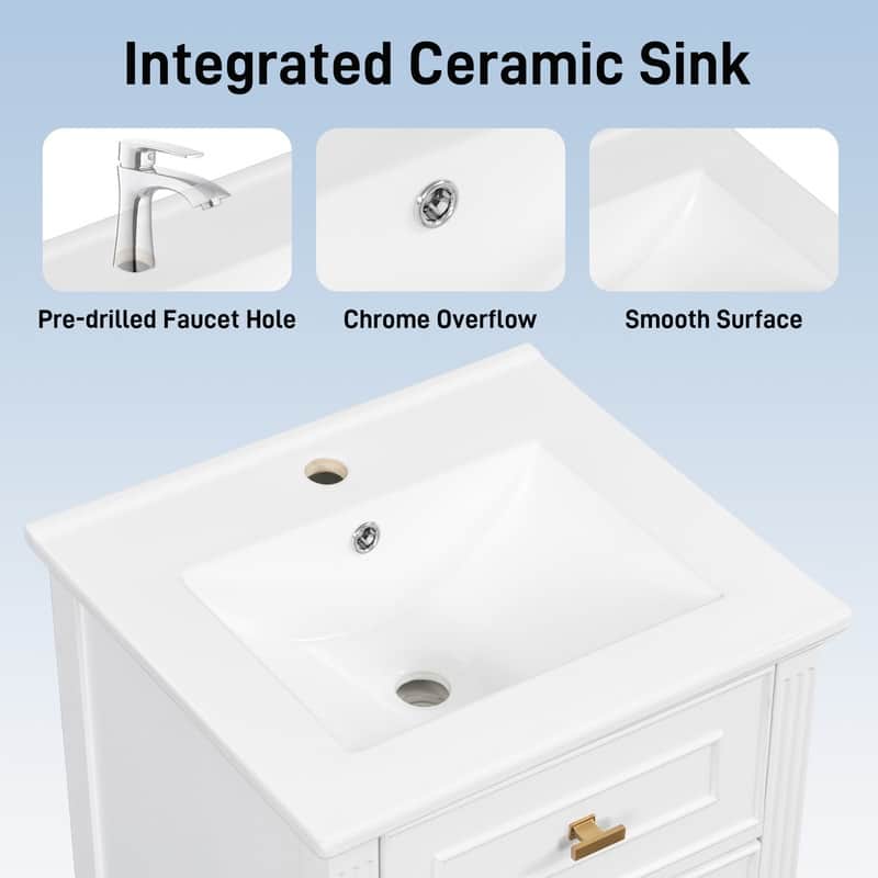 20" Bathroom Vanity with Sink, Solid Wood Legs, Adjustable Shelf, Tilt-Out Drawer