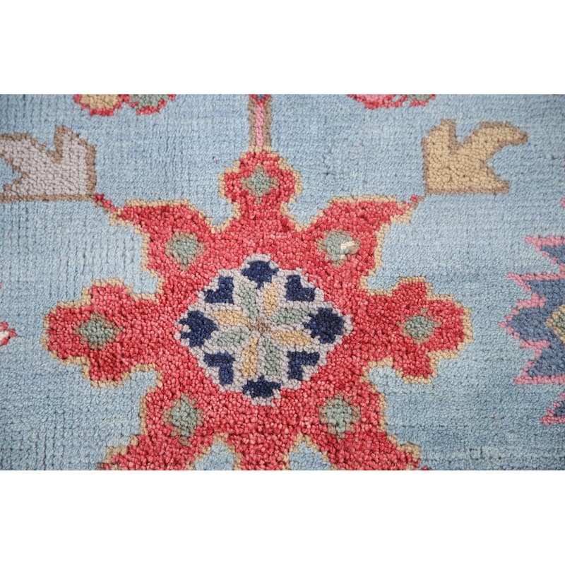 Light Blue Oushak Area Rug Hand-Knotted Oriental Wool Carpet - 8'3"x 9'10"