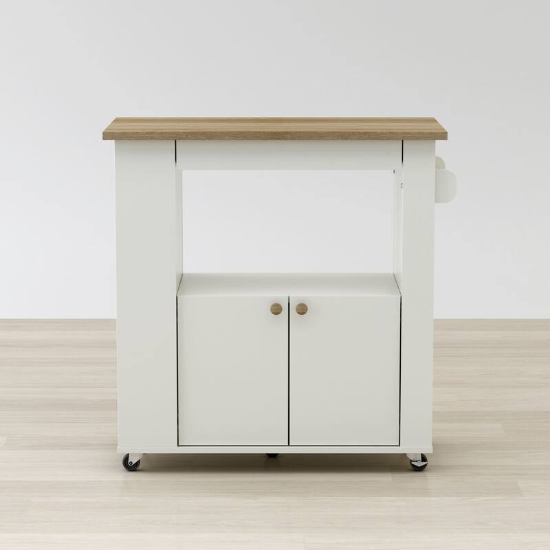 Kitchen Cart with Wheels & Storage - Rolling Utility Island Cart - Extendable Tabletop