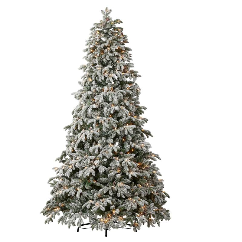 Lexington Fir 7.5ft Snow Dusted Artificial Tree with Glass Bulb Warm White Led Lights and Pinecones