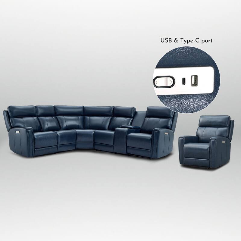 104" W 6 Seater Genuine Leather Power Sectional Sofa and Recliner Set with Dual Power, Zero Gravity, 1 Power Armlesschair