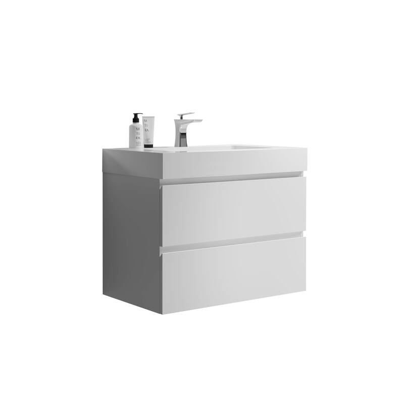 30" White Bathroom Vanity with Sink, Large Storage Wall Mounted Floating Bathroom Vanity for Modern Bathroom