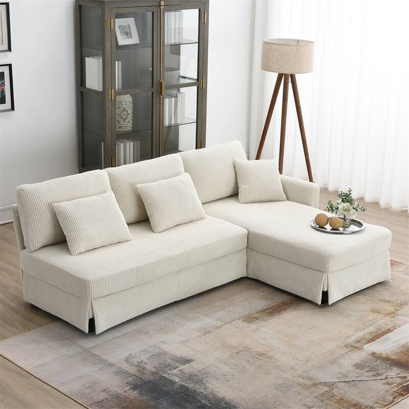 Modern L-shaped Corduroy Sofa with Reversible Chaise,4-seat