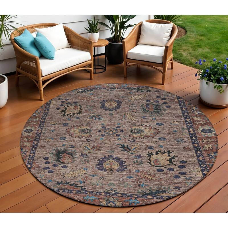 HomeRoots Floral Traditional Rectangle Outdoor Rug - 8' Round