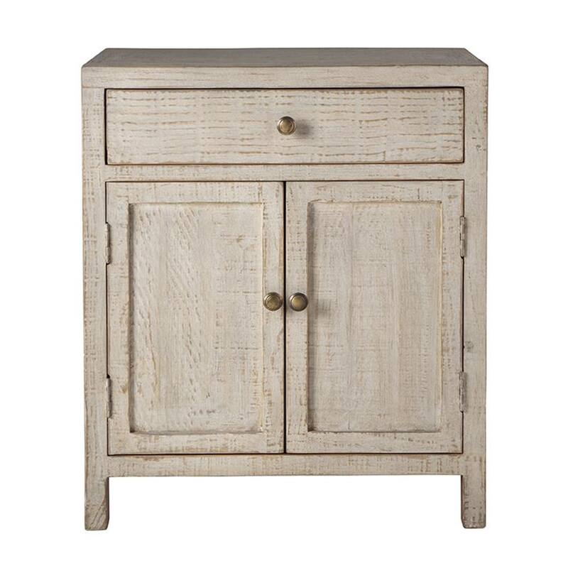 Lia Small Accent Cabinet, 2 Door, Drawer, Antique Style Whitewash Wood