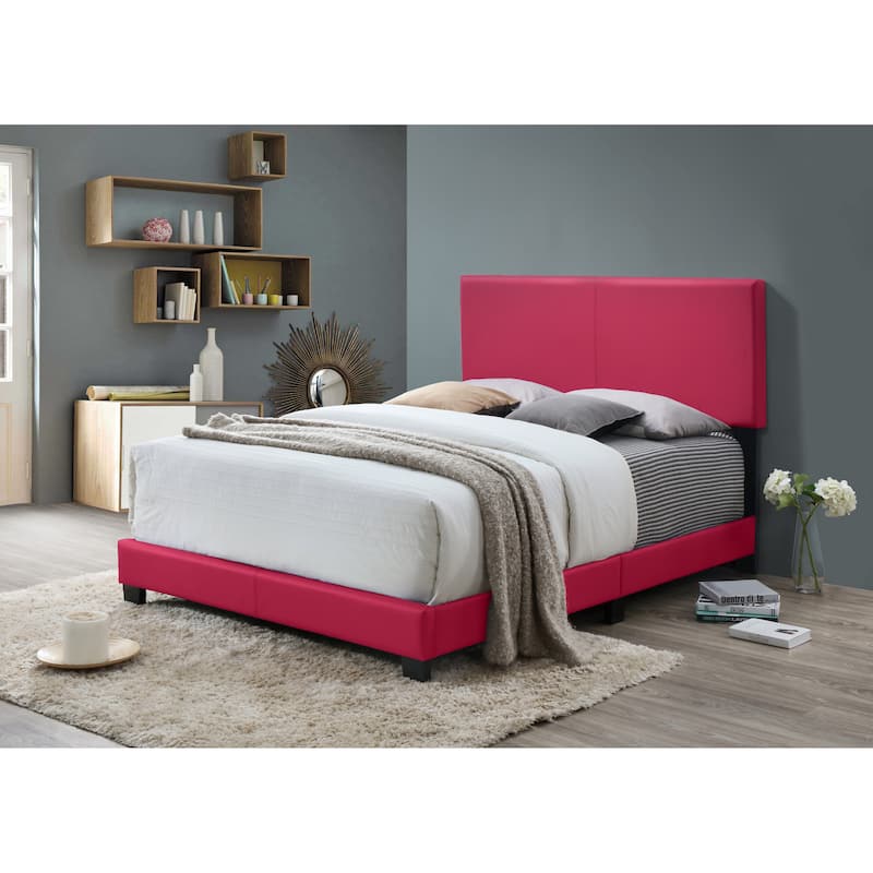 Modern Pink Full Size Platform Bed Frame with PU Fabric Headboard - Pink