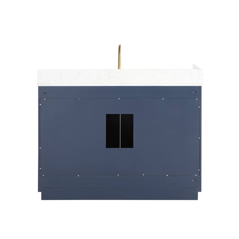 Altair Gavino Bath Vanity with Grain White Composite Stone Top and Mirror - 48 inch - Royal Blue+Brushed Gold