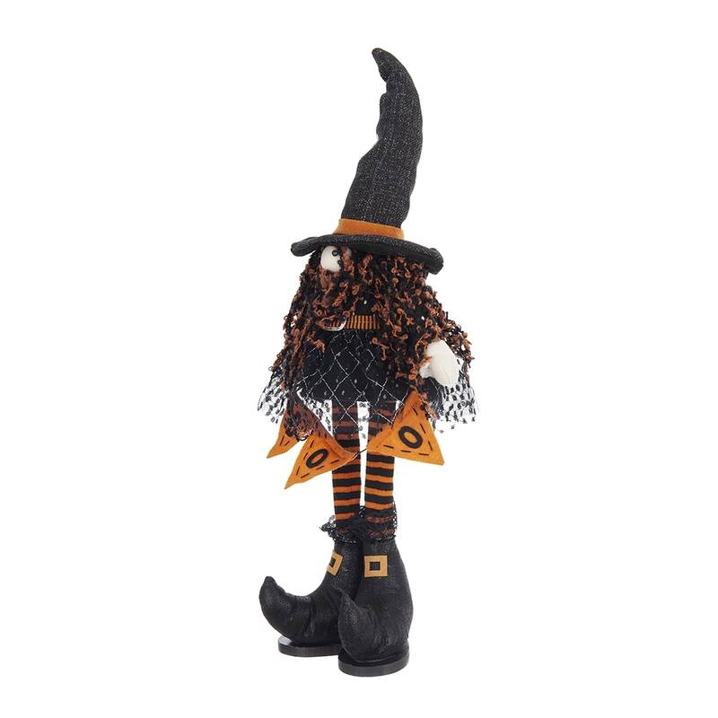 8.3x5x24" Fabric Standing Gnome W/Orange Banner & Spring Body, for Halloween Decor