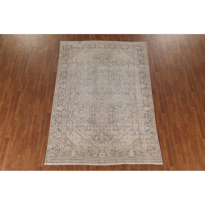 Distressed Tabriz Persian Antique Area Rug Hand-Knotted Wool Carpet - 6'6" x 9'6"