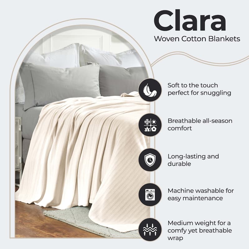 Superior Clara Cotton Textured Striped Lightweight Woven Blanket