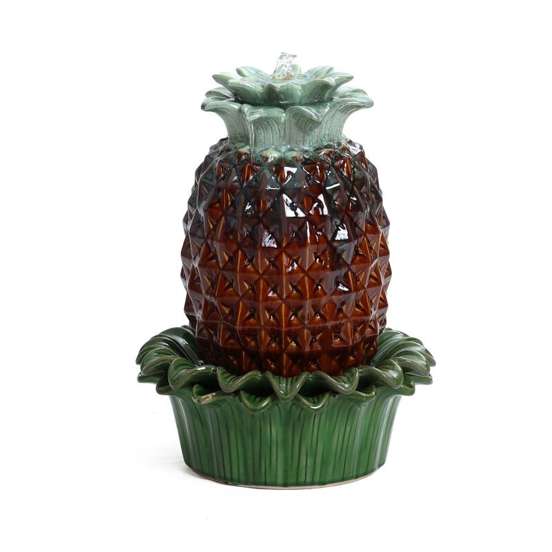 Pineapple Ceramic Indoor/Outdoor 17.1-In Tall Tabletop Fountain
