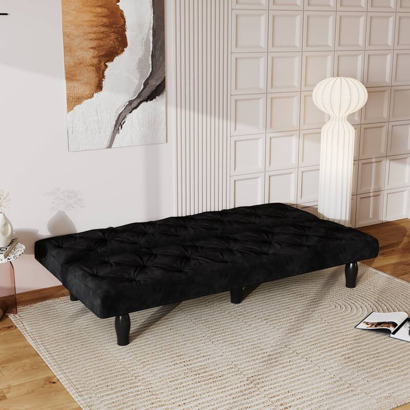 66" Black Velvet Sofa Bed with Adjustable Backrest for Home Use