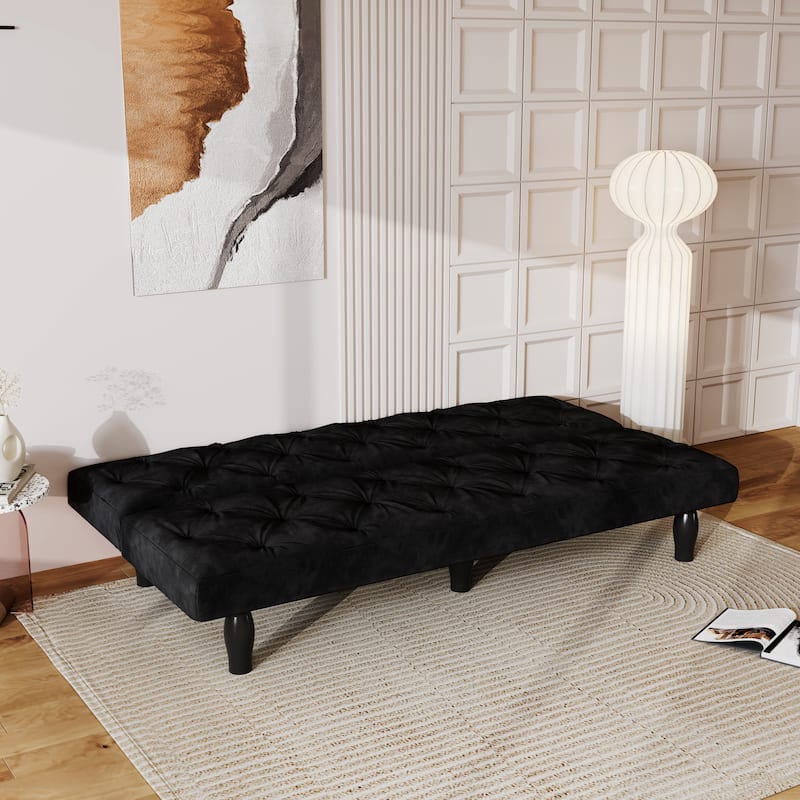Sofa-to-Bed Evolution: 66" Black Velvet Sofa Bed Transforms Seamlessly, Ideal for Family Living Rooms, Apartments, and Bedrooms