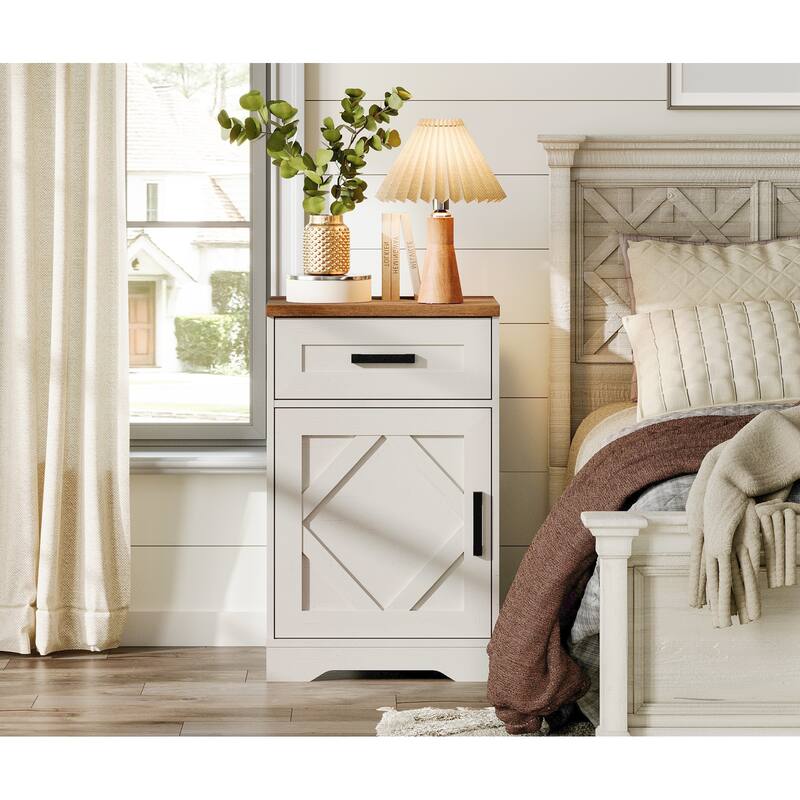 WAMPAT Nightstand with 1 Drawer&1 Door for Bedroom, Living Room - Antique White - 1-drawer
