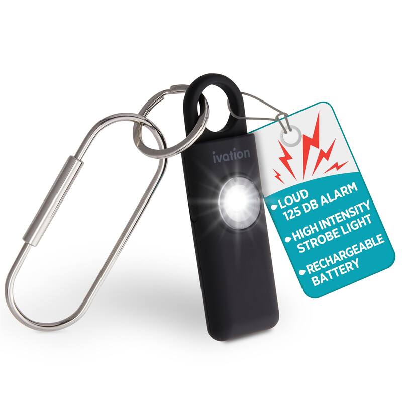 Ivation Personal SOS Keychain Alarm, 130 dB Rechargeable Personal Alarm w/LED Strobe Light - Black