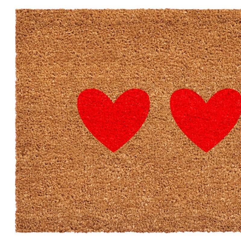HomeRoots 24" X 36" Brown And Red Three Hearts Outdoor Coir Door Mat - 24.00' X '36.00