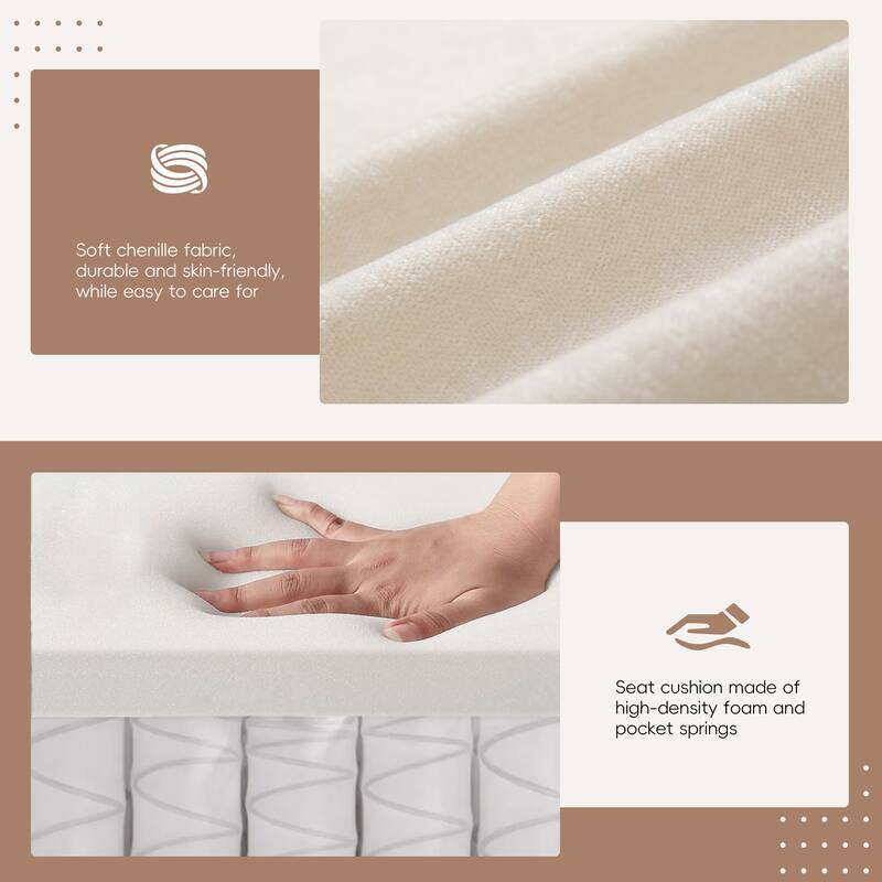 Chenille Tufted L-Shape Sectional Sofa with Storage Ottoman, Pockets and All-in-one Armrest with Dual-Port Charging, Cup Holder