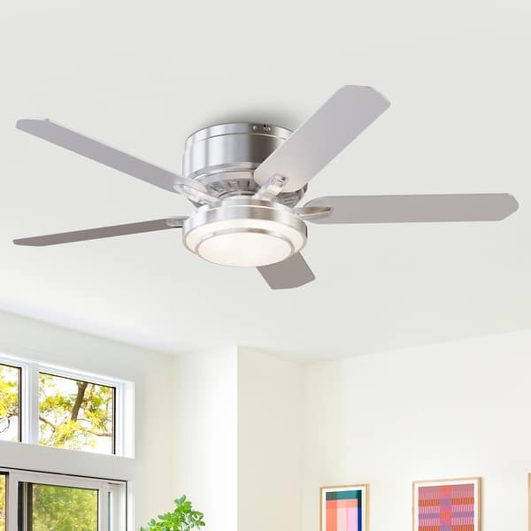 slide 2 of 11, Vaczon 52" Modern Brushed Nickel 5-blade Flush Mount Smart Ceiling Fan with Light and App Control