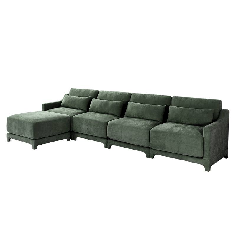 141.7" Chenille Modular 4-Seater Sofa with Ottoman & Ergonomic Wood Base