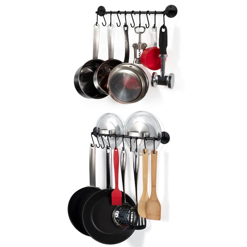 Wallniture Cucina Kitchen Utensil Holder with 20 S Hooks, Pot Racks, Black (Set of 2) - 16"