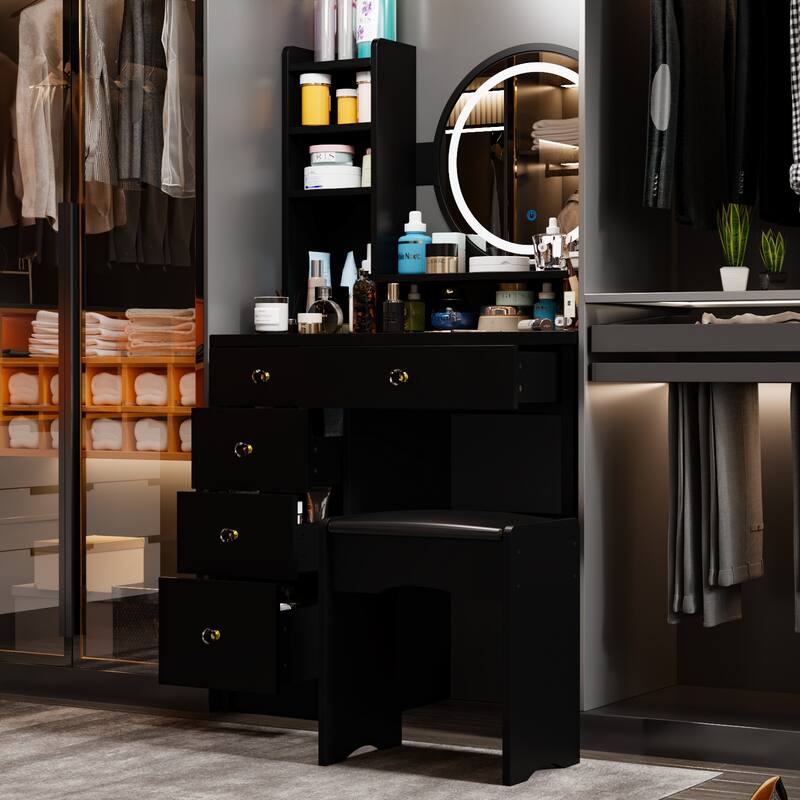 Home Makeup Dressing Table with Stool Vanity Set With Mirror & Lamp