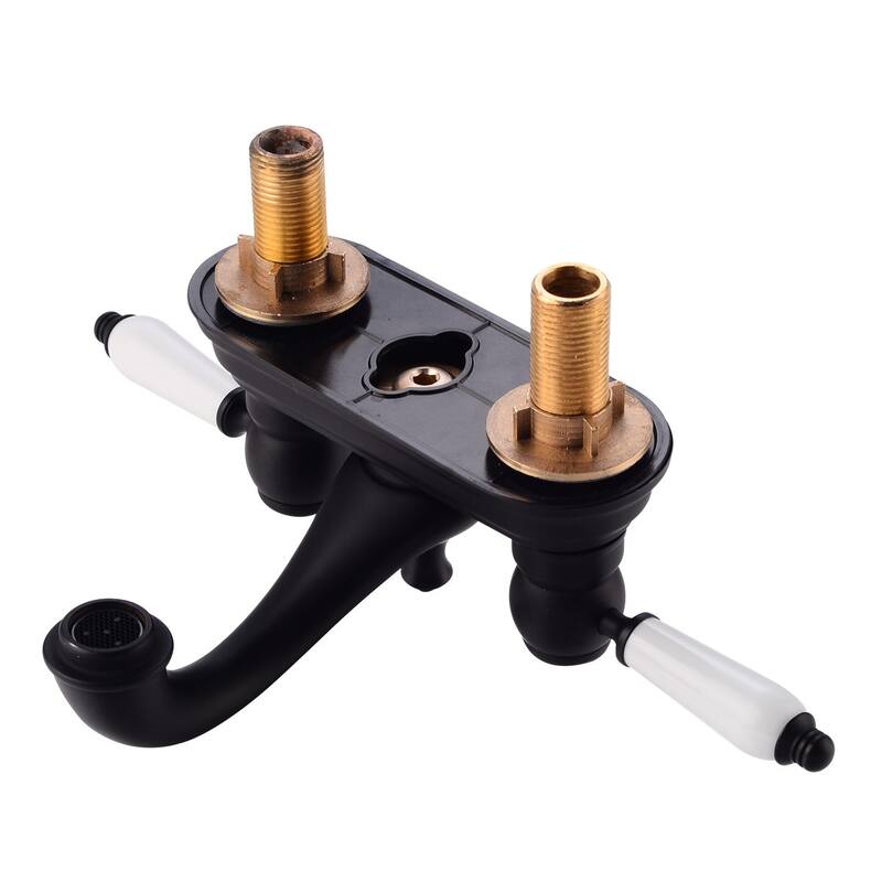 Black Centerset Sink Faucet 4" L Luxurious Belle White Double Handle Brass Faucets with Supply Lines and Drain Renovators Supply - Black